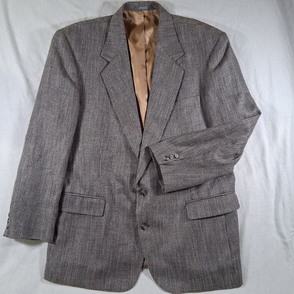 Haggar Brown Basketweave Tweed Wool Sport Coat Blazer Jacket Academia VTG